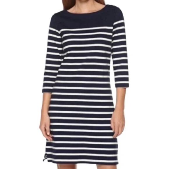 L.L. Bean Heritage Mariner Knit Striped Knee Length Dress 3/4 Sleeve - Small - Picture 1 of 10